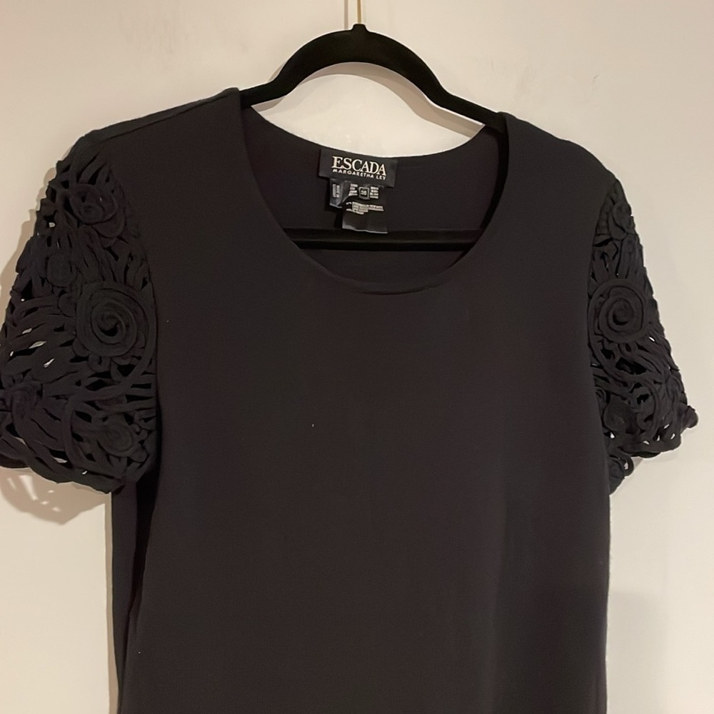 Escada Margaretha Ley Black wool blend knit dress with decorative sleeves Sz 36